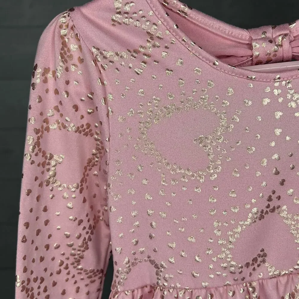 Picapino pink with gold hearts long sleeve Dress girls size 4